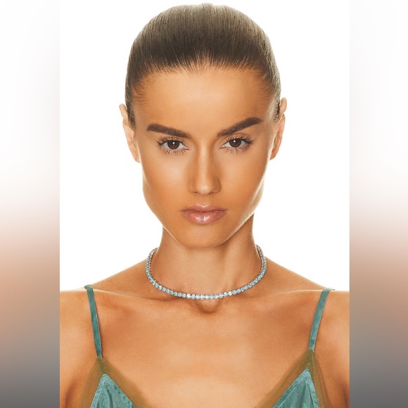 Brand New Aminah Muaddi Tennis Necklace in Aquamarine - Picture 1 of 7